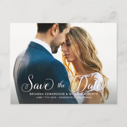 クラシックな結婚式のSave the Date インビテーションポストカード (正面)