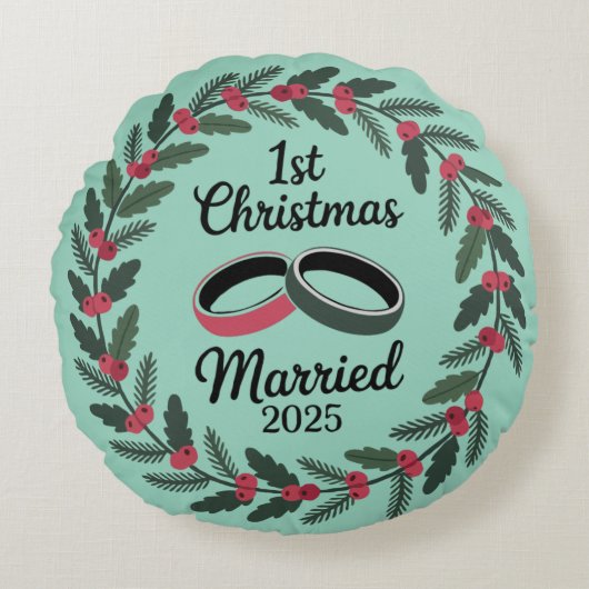 クラシックな結婚指輪のリース|結婚1年目のクリスマス ラウンドクッション (正面)