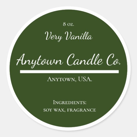 クラシックな緑および白い蝋燭の瓶のラベル ラウンドシール (正面)