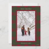 クラシックな緑と赤の格子縞の楽しいクリスマスの写真 シーズンカード (正面)