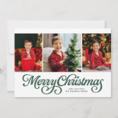 クラシックな緑のメリークリスマス 3枚の写真 シーズンカード (正面)