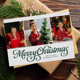 クラシックな緑のメリークリスマス 3枚の写真 シーズンカード