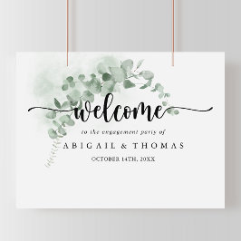 クラシックな緑のユーカリのエンゲージメントパーティーウェルカム ポスター