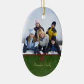 クラシックな緑の赤いクリスマスの家族写真のオーナメント セラミックオーナメント (右)