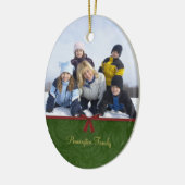 クラシックな緑の赤いクリスマスの家族写真のオーナメント セラミックオーナメント (左)