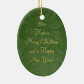 クラシックな緑の赤いクリスマスの家族写真のオーナメント セラミックオーナメント (裏面)