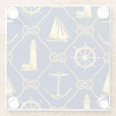 クラシックな航海 ゴールド ブルー ヨット 灯台 ガラスコースター (裏面)