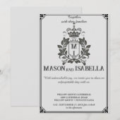 クラシックな花のモノグラムクレスト結婚式招待状 招待状 (正面/裏面)