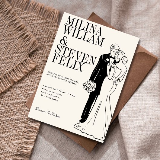 クラシックな花嫁と花婿のイラスト ウェディング 招待状