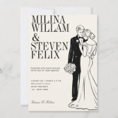 クラシックな花嫁と花婿のイラスト ウェディング 招待状 (正面)