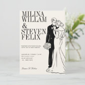 クラシックな花嫁と花婿のイラスト ウェディング 招待状 (スタンド正面)