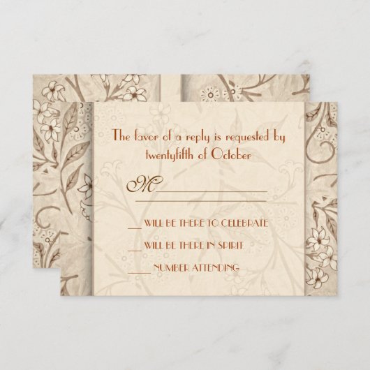 クラシックな花柄の結婚式出欠確認カード 出欠カード (正面/裏面)