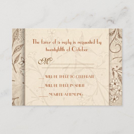 クラシックな花柄の結婚式出欠確認カード 出欠カード (正面)