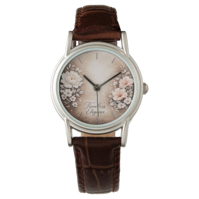 クラシックな茶色の革"Timeless Elegance"腕時計 腕時計 (正面)