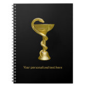 クラシックな蛇の医療ボウル ヒュギエイア ゴールド カデュケウス ノートブック (正面)