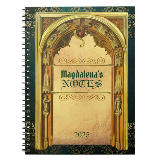 クラシックな表紙の中世建築のアンティーク ノートブック (正面)