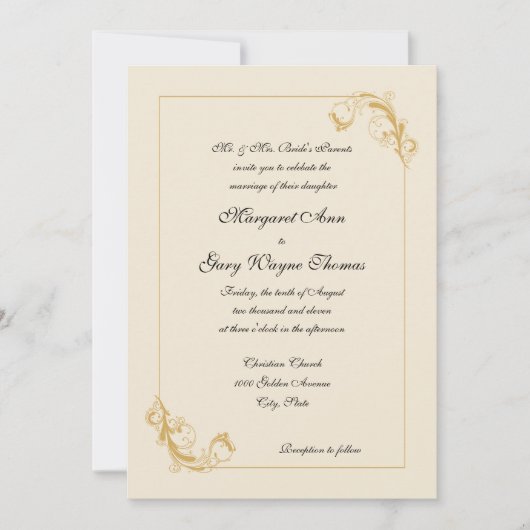 クラシックな装飾枠付きウェディング招待状 招待状 (正面)