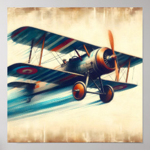 クラシックな複葉機の油絵 ポスター