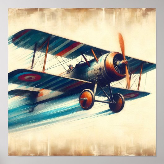 クラシックな複葉機の油絵 ポスター (正面)