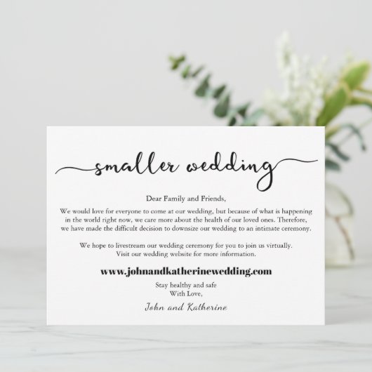 クラシックな規模縮小の小さな結婚式のお知らせ (スタンド正面)