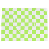 クラシックな視覚的なライム色のチェック柄 ラージペーパーバッグ (裏面)