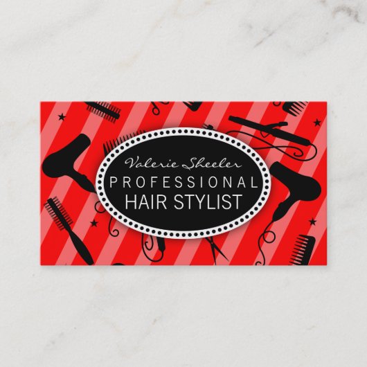クラシックな赤い及び黒髪のサロン用具 名刺 (正面)