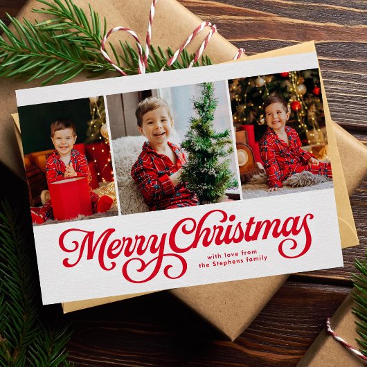 クラシックな赤い文字のクリスマスカード 3枚の写真 シーズンカード