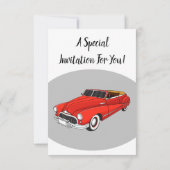 クラシックな赤い1948年式自動車 招待状 (裏面)