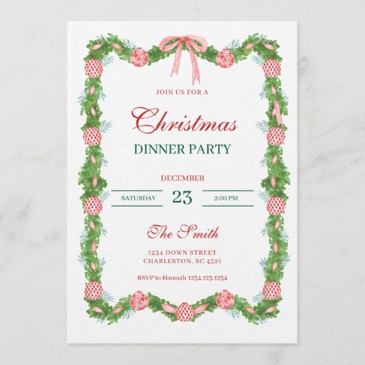 クラシックな赤と白のシノワズリー・ガーランド グランミレニアル 招待状 (正面)