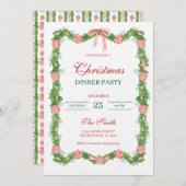 クラシックな赤と白のシノワズリー・ガーランド グランミレニアル 招待状 (正面/裏面)