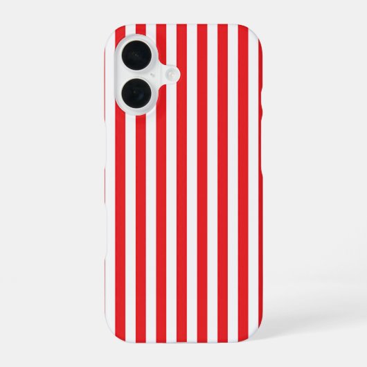 クラシックな赤と白の縦縞模様 iPhone 16ケース (裏面)