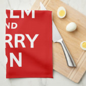 クラシックな赤と白の「Keep Calm and Carry On」 キッチンタオル (四つ折り)