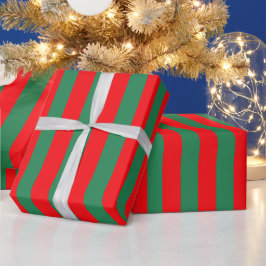 クラシックな赤と緑のクリスマスストライプ ラッピングペーパー
