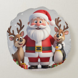 クラシックな赤と緑のクリスマスラウンドピロー ラウンドクッション