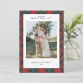 クラシックな赤と緑のチェック柄 ファミリー フォト シーズンカード (スタンド正面)