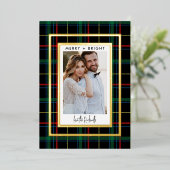 クラシックな赤と緑のチェック柄 1枚 実写 箔シーズンカード (立ち正面)