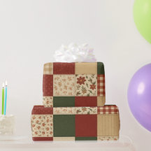 クラシックな赤と緑のパッチワークキルト包装紙 ルースティック ファームハウス フラワーデザイン