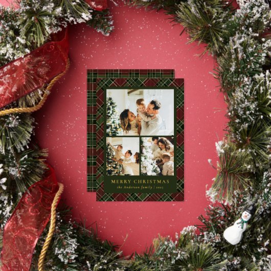 クラシックな赤と緑のフォトコラージュ クリスマス 箔シーズンカード (インサイチュ)
