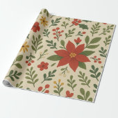 クラシックな赤と緑のホリデーフローラルパターン ラッピングペーパー (アンロールド)