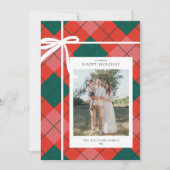 クラシックな赤と緑の格子縞の家族写真 シーズンカード (正面)