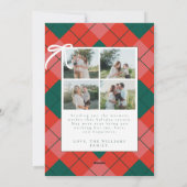 クラシックな赤と緑の格子縞の家族写真 シーズンカード (裏面)