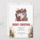 クラシックな赤と緑の牧場のクリスマスグリーティングカード シーズンカード (正面)