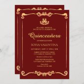 クラシックな赤と金のキンセアニエラ 招待状 (正面/裏面)