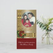 クラシックな赤と金のホリデー写真カード シーズンカード (スタンド正面)