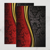 クラシックな赤金と黒のバロック様式の招待状、 招待状 (正面/裏面)