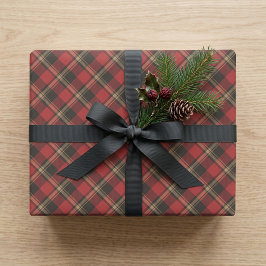 クラシックな赤黒ベージュのチェック柄クリスマス ラッピングペーパー