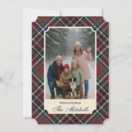 クラシックな赤 ダークブルー 緑のチェック柄パターン シーズンカード (正面)