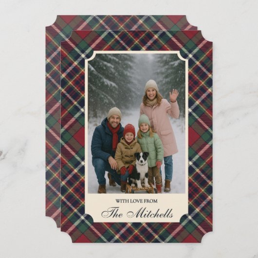 クラシックな赤 ダークブルー 緑のチェック柄パターン シーズンカード (正面/裏面)