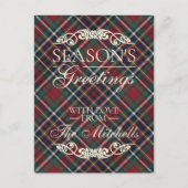 クラシックな赤 ダークブルー 緑のチェック柄 シーズンポストカード (正面)