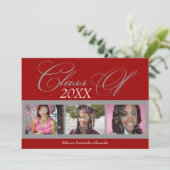 クラシックな赤/灰色の写真 卒業発表 招待状 (スタンド正面)